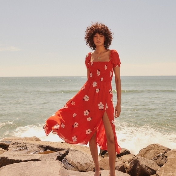 Reformation Inka Dress (Chiquita) Size M Floral Smocked Square neck Shot Sleeve - Picture 10 of 10